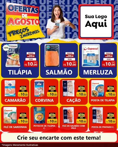 Modelo de Rede Social para Feed Instagram com o tema Ofertas de Agosto - Preços Incríveis para Peixaria