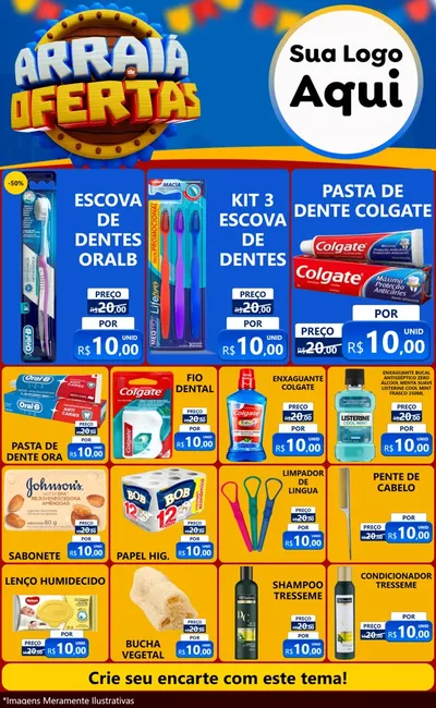 Modelo de Encarte para Encarte Grande com o tema Arraiá de Ofertas - Junina para Higiene Pessoal