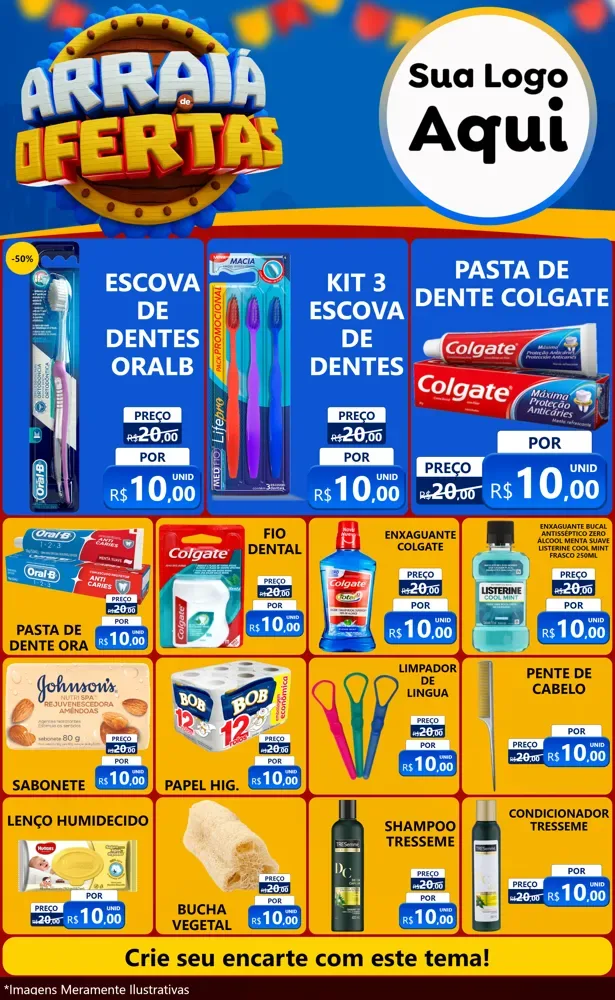 Modelo de Encarte para Encarte Grande com o tema Arraiá de Ofertas - Junina para Higiene Pessoal