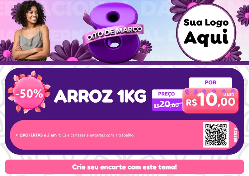 Modelo de Cartaz para Cartaz A4 Horizontal com o tema Oito de Março - Dia da Mulher para Supermercado