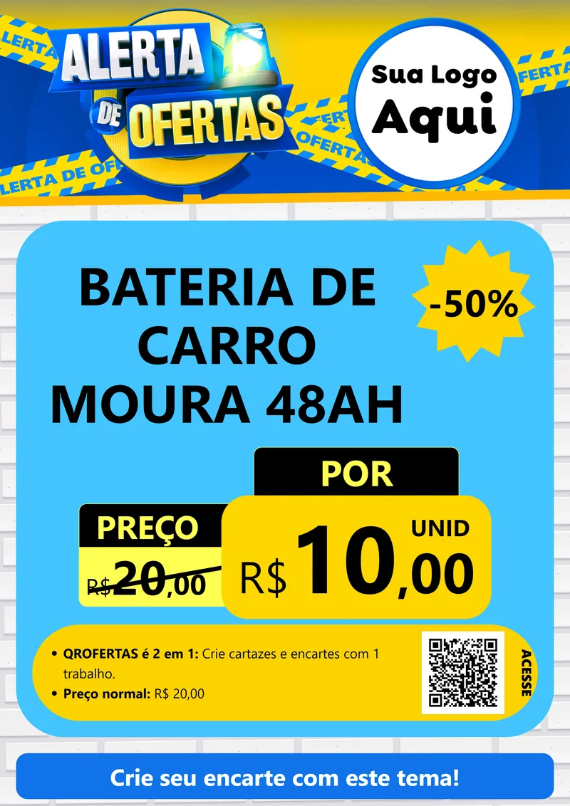 Modelo de Cartaz para Cartaz A4 Vertical com o tema Alerta de Ofertas para Baterias Elétricas