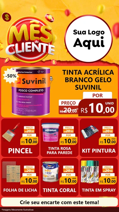 Modelo de Rede Social para Stories com o tema Mês do Cliente para Tintas e Ferramentas