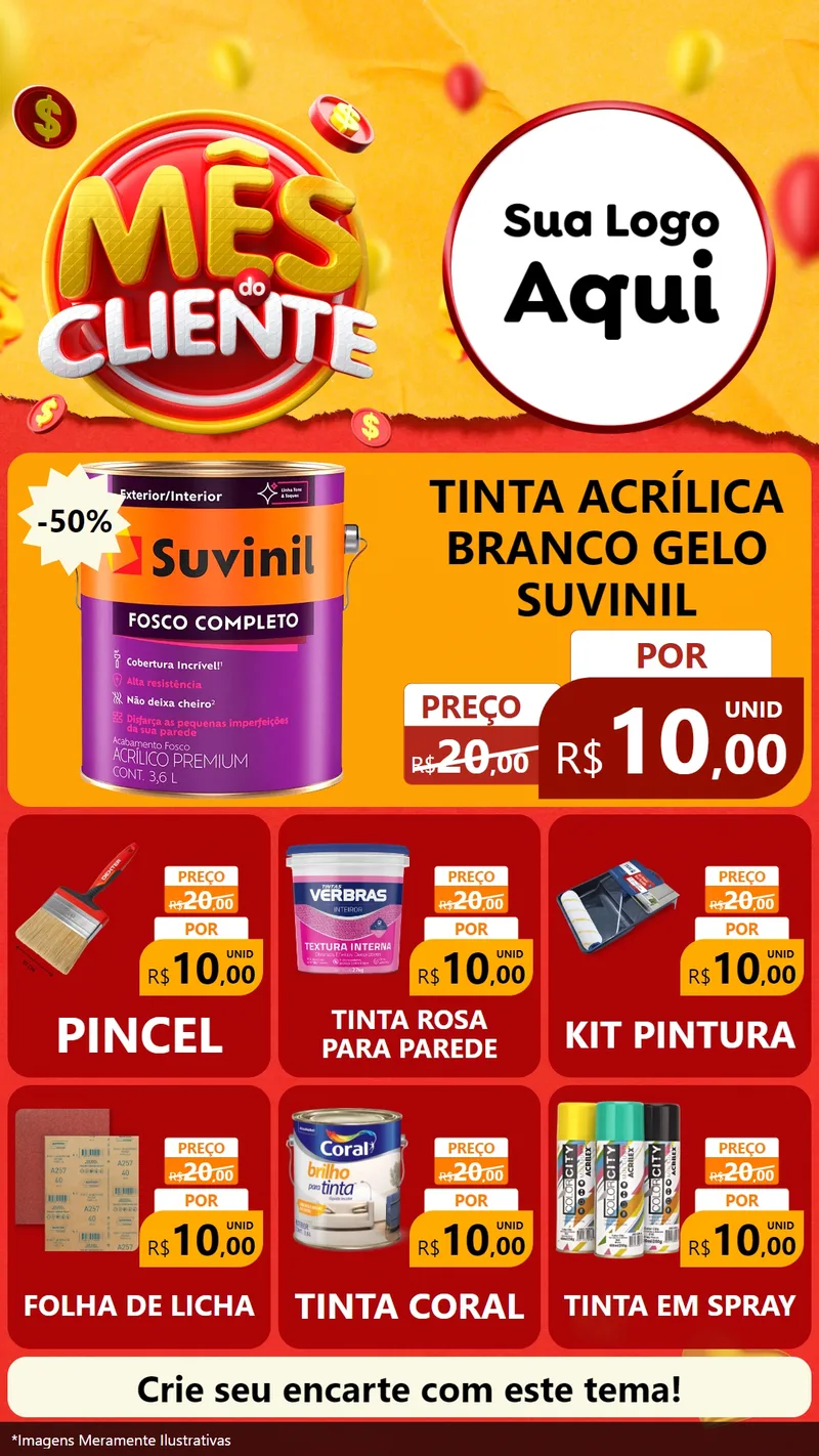 Modelo de Rede Social para Stories com o tema Mês do Cliente para Tintas e Ferramentas