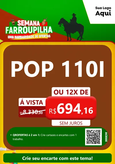 Modelo de Cartaz para Cartaz A4 Vertical com o tema Semana Farroupilha - Uma Barbaridade de Ofertas para Concessionaria de Motos