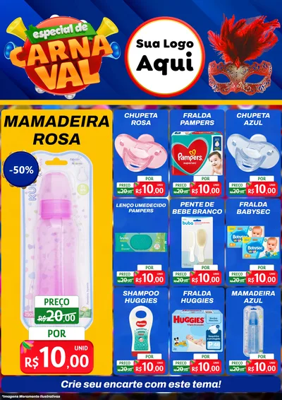 Modelo de Encarte para Encarte A4 Vertical com o tema Especial de Carnaval para Bebês
