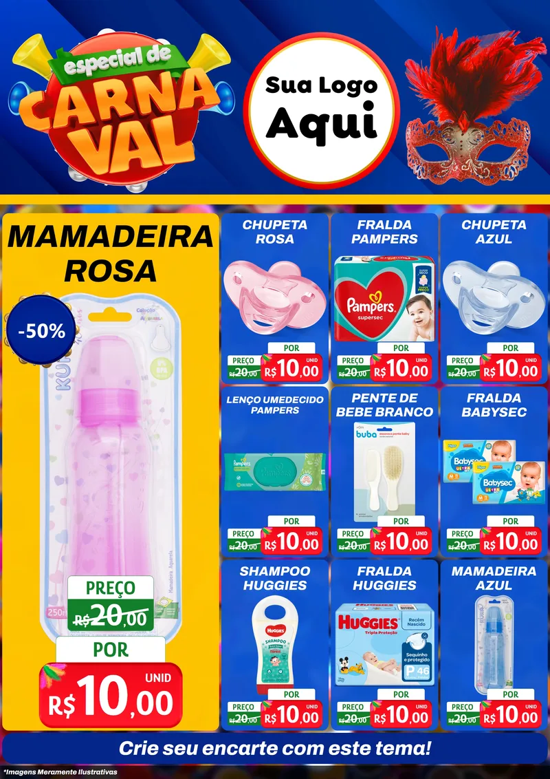 Modelo de Encarte para Encarte A4 Vertical com o tema Especial de Carnaval para Bebês