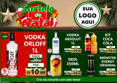 Modelo de Encarte para Encarte A4 Horizontal com o tema Sorteio de Natal para Distribuidora de bebidas