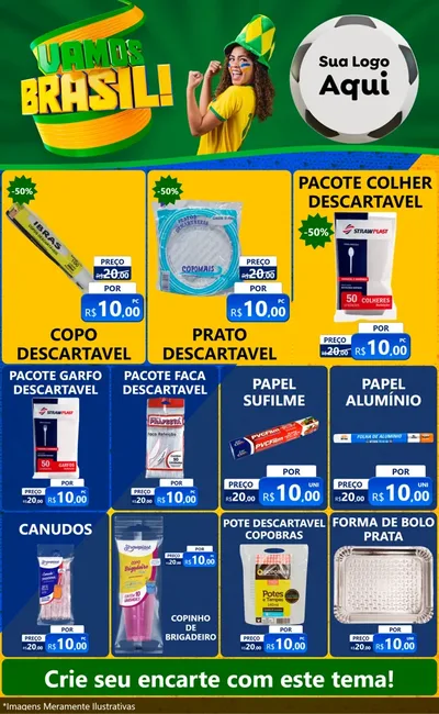 Modelo de Encarte para Encarte Grande com o tema Vamos Brasil - Copa para Embalagens