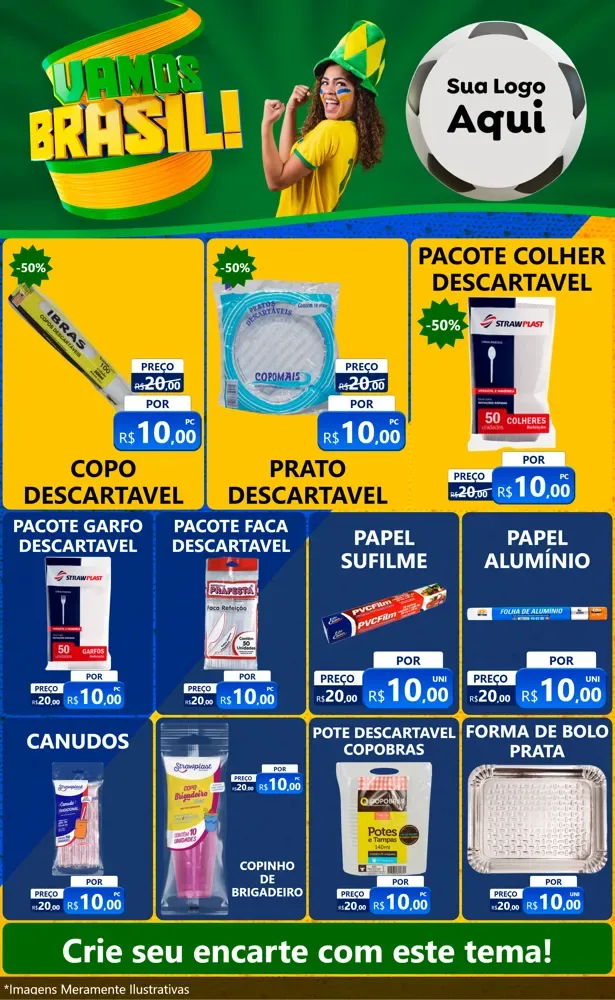 Modelo de Encarte para Encarte Grande com o tema Vamos Brasil - Copa para Embalagens