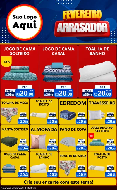 Modelo de Encarte para Encarte Grande com o tema Fevereiro Arrasador para Cama, Mesa e Banho
