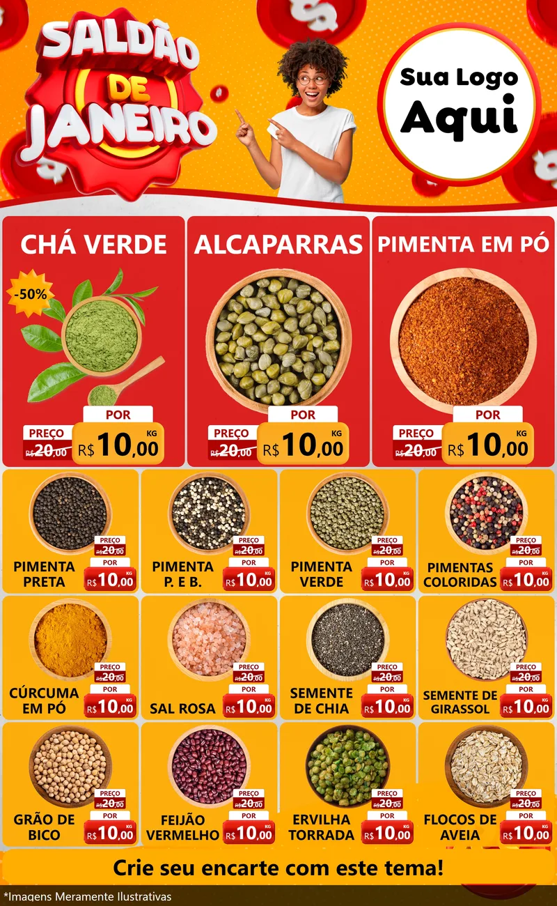 Modelo de Encarte para Encarte Grande com o tema Saldão de Janeiro para Produtos Naturais