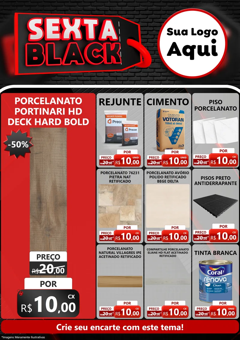Modelo de Encarte para Encarte A4 Vertical com o tema Sexta Black para Pisos e revestimentos