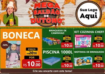 Modelo de Encarte para Encarte A4 Horizontal com o tema Mega Saldão de Outono para Brinquedos