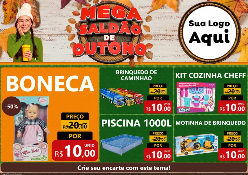 Modelo de Encarte para Encarte A4 Horizontal com o tema Mega Saldão de Outono para Brinquedos