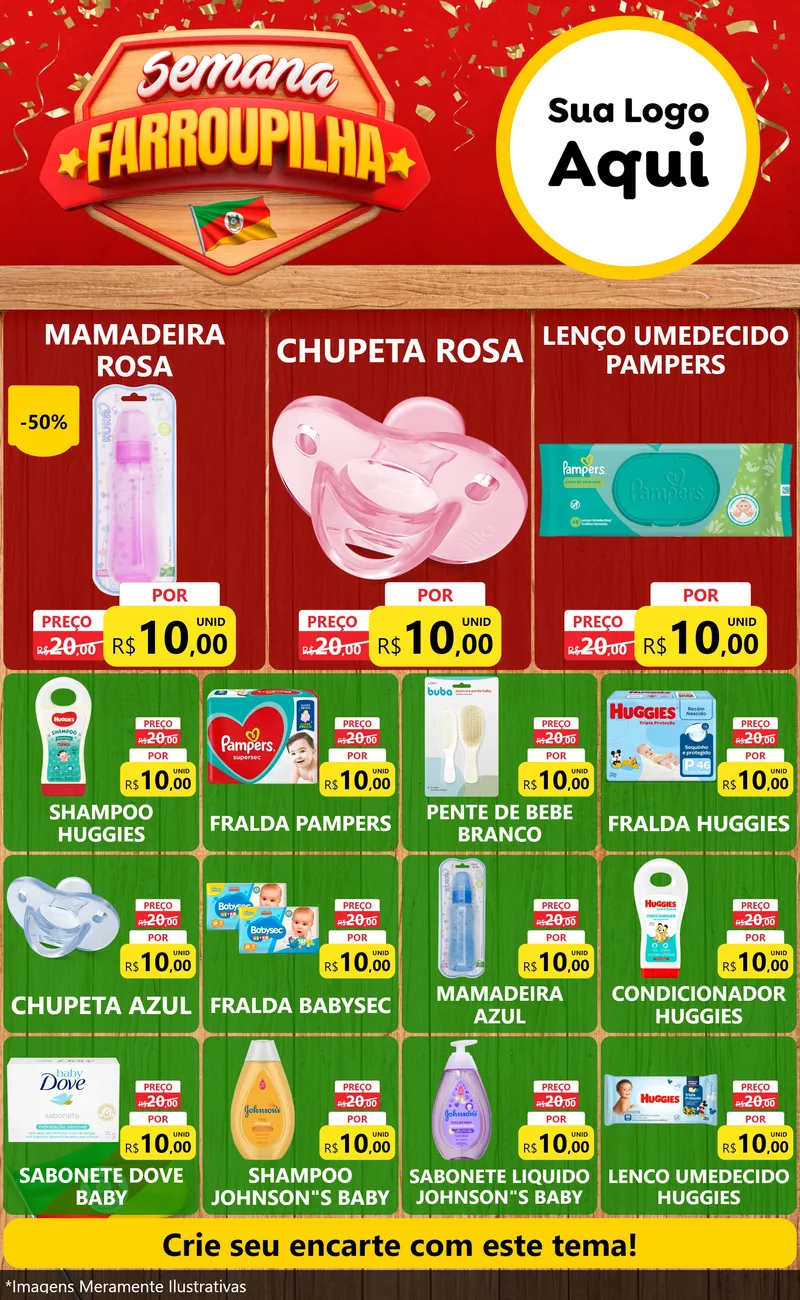 Modelo de Encarte para Encarte Grande com o tema Semana Farroupilha para Bebês