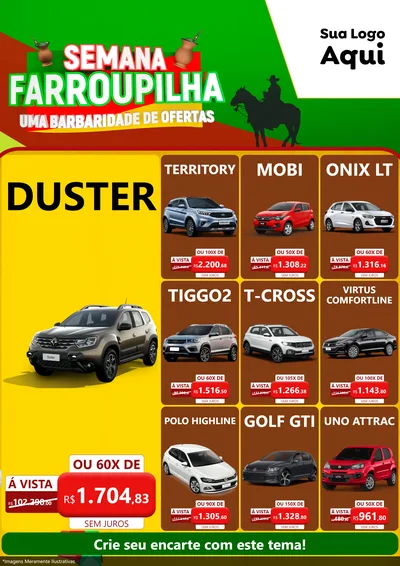 Modelo de Encarte para Encarte A4 Vertical com o tema Semana Farroupilha - Uma Barbaridade de Ofertas para Concessionaria de Carros