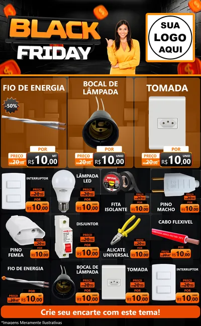 Modelo de Encarte para Encarte Grande com o tema Black Friday para Materiais Elétricos