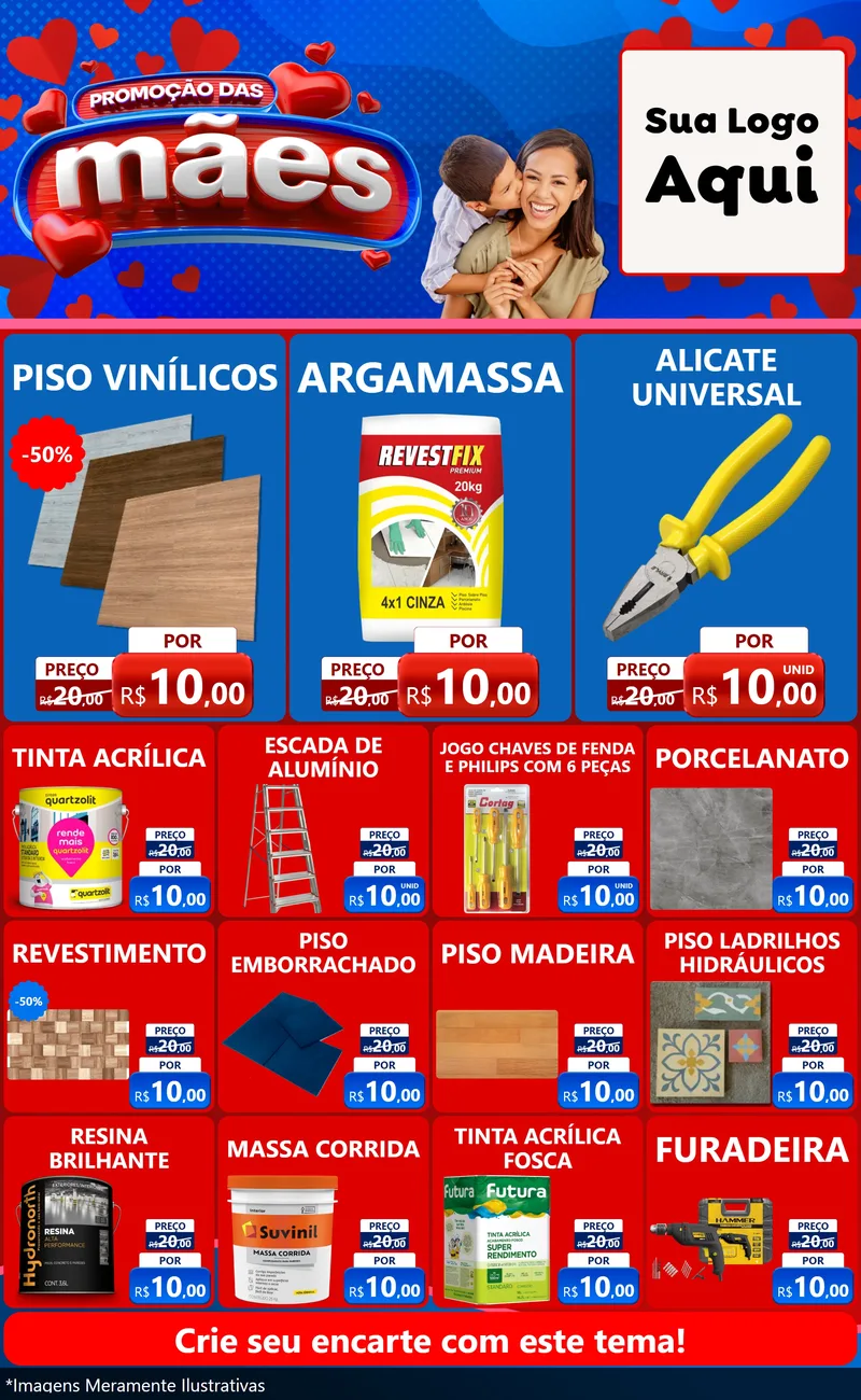 Modelo de Encarte para Encarte Grande com o tema Promoção das Mães para Material para Construção