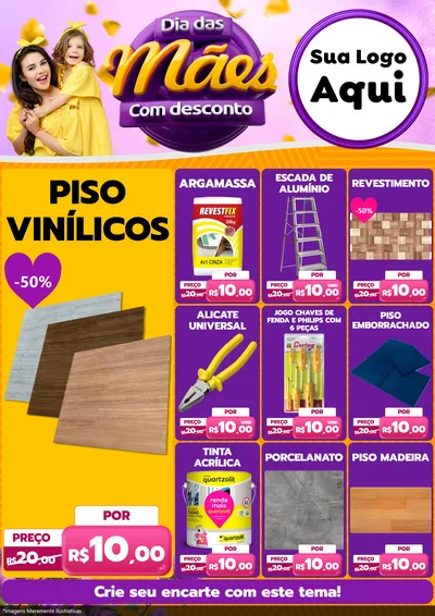 Modelo de Encarte para Encarte A4 Vertical com o tema Dia das Mães com Desconto para Material para Construção