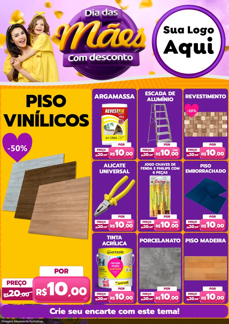 Modelo de Encarte para Encarte A4 Vertical com o tema Dia das Mães com Desconto para Material para Construção