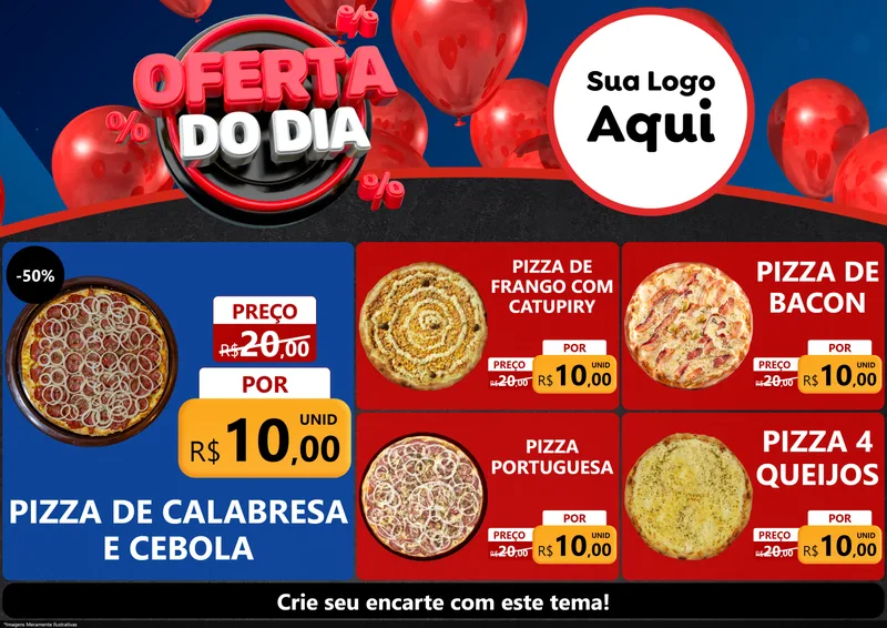 Modelo de Encarte para Encarte A4 Horizontal com o tema Oferta do Dia para Pizzaria