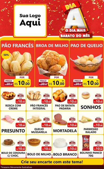 Modelo de Encarte para Encarte Grande com o tema Dia A o Dia Mais Barato do Mês para Padaria