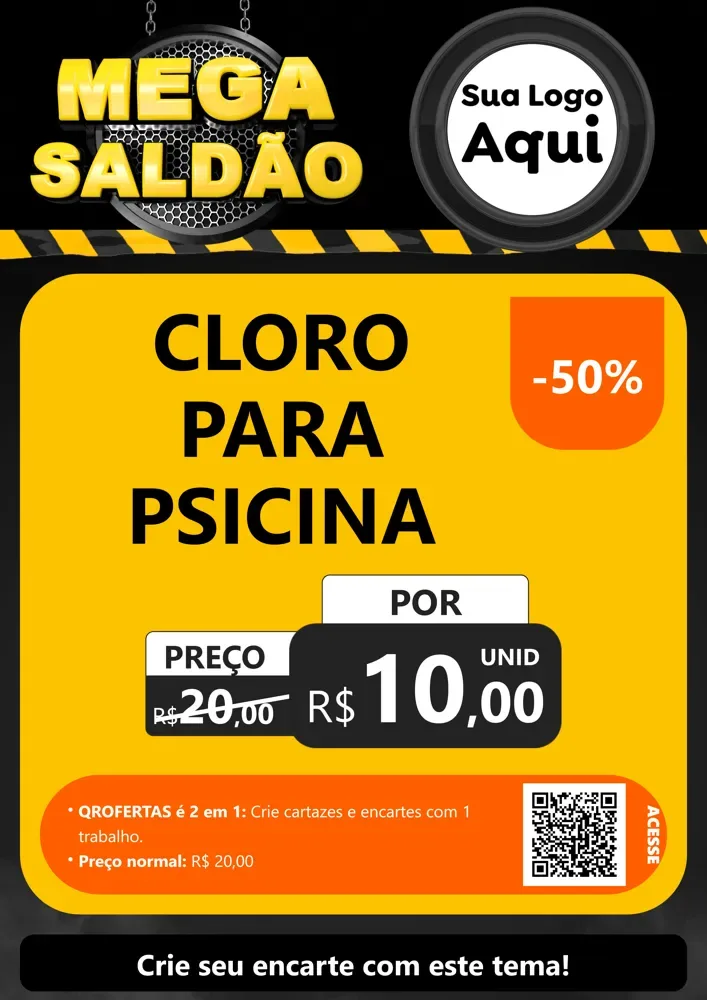 Modelo de Cartaz para Cartaz A4 Vertical com o tema Mega Saldão para Produtos para Piscina
