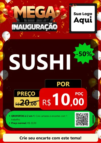 Modelo de Cartaz para Cartaz A4 Vertical com o tema Mega Inauguração para Comida japonesa