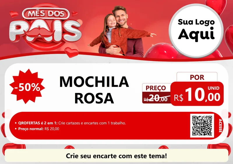 Modelo de Cartaz para Cartaz A4 Horizontal com o tema Mês dos Pais para Papelaria