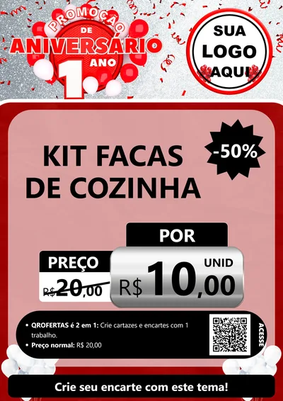 Modelo de Cartaz para Cartaz A4 Vertical com o tema Promoção de Aniversário - 1 Ano para Utilidades Domésticas