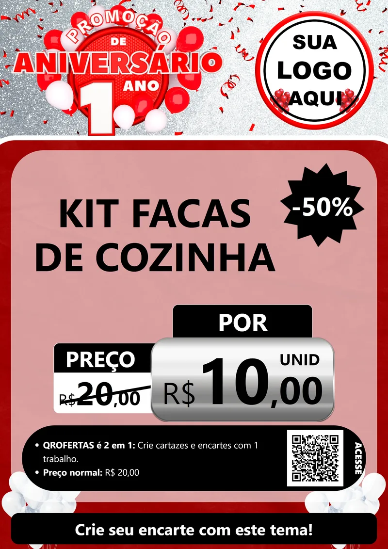 Modelo de Cartaz para Cartaz A4 Vertical com o tema Promoção de Aniversário - 1 Ano para Utilidades Domésticas