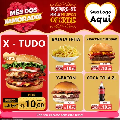 Modelo de Rede Social para Feed Facebook com o tema Mês dos Namorados para Hamburgueria