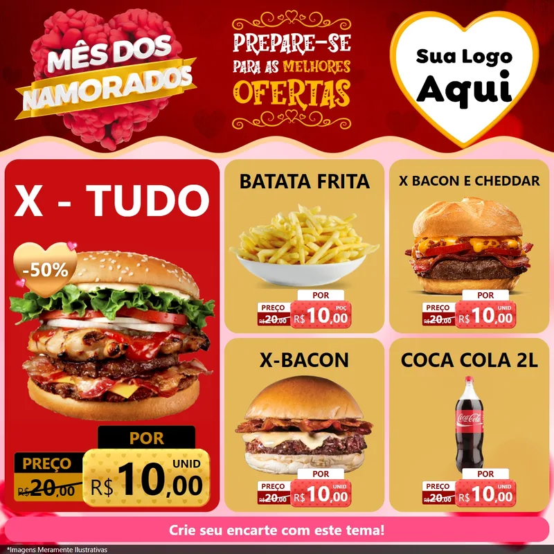 Modelo de Rede Social para Feed Facebook com o tema Mês dos Namorados para Hamburgueria
