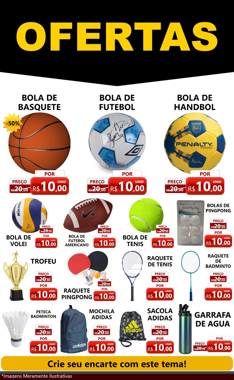Modelo de Encarte para Encarte Grande com o tema Ofertas Preto e Vermelho Cartaz para Artigos Esportivos
