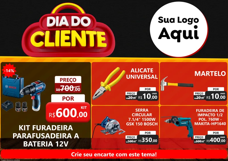 Modelo de Encarte para Encarte A4 Horizontal com o tema Dia do Cliente para Maquinas e Ferramentas