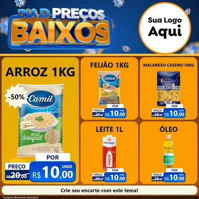 Modelo de Rede Social para Feed Facebook com o tema Dia D Preço Baixo para Supermercado