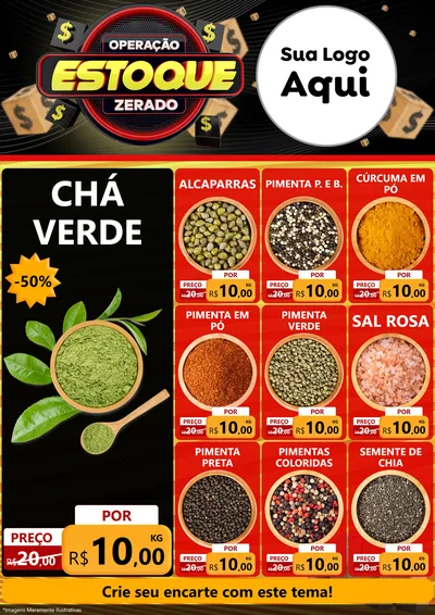 Modelo de Encarte para Encarte A4 Vertical com o tema Operação Estoque Zerado para Produtos Naturais