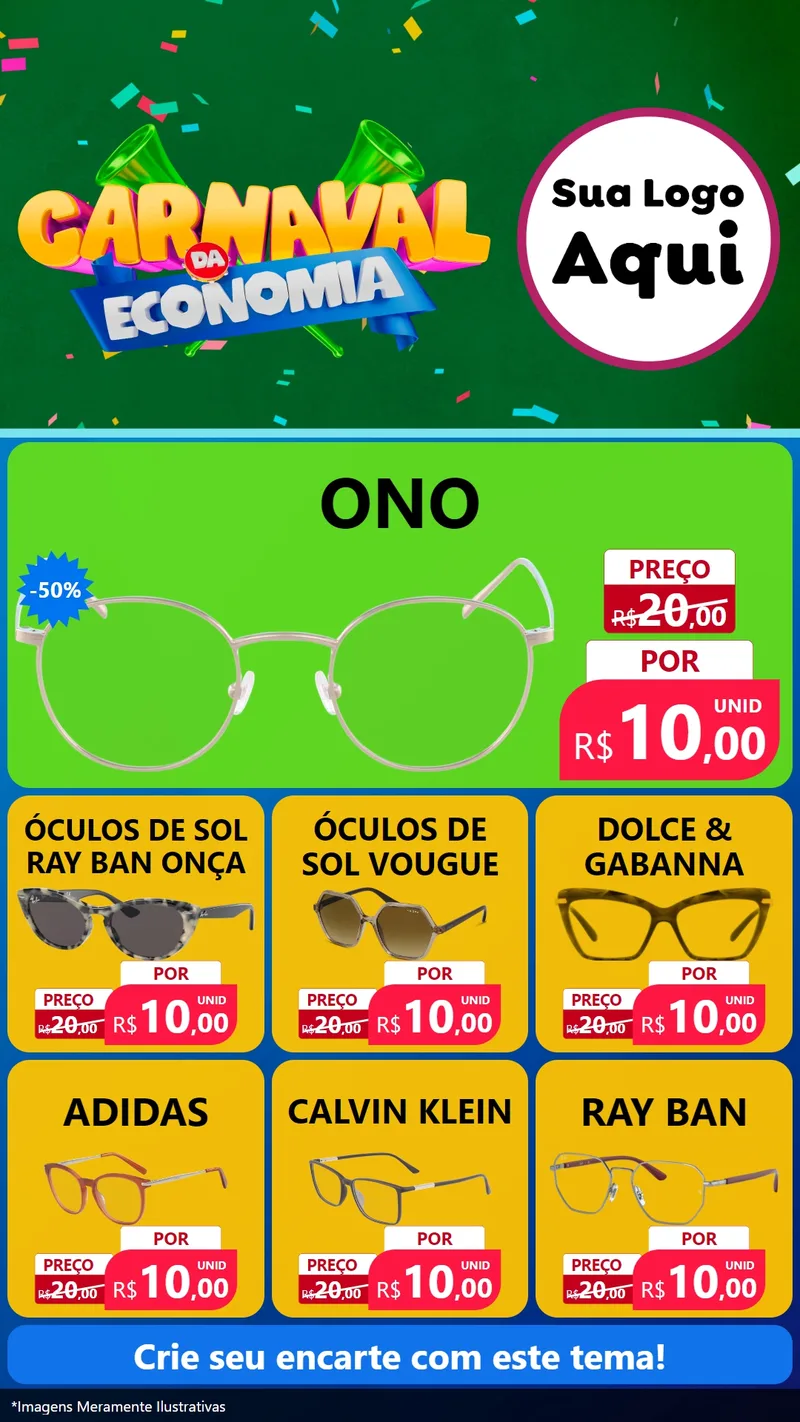 Modelo de Rede Social para Stories com o tema Carnaval da Economia para Óticas