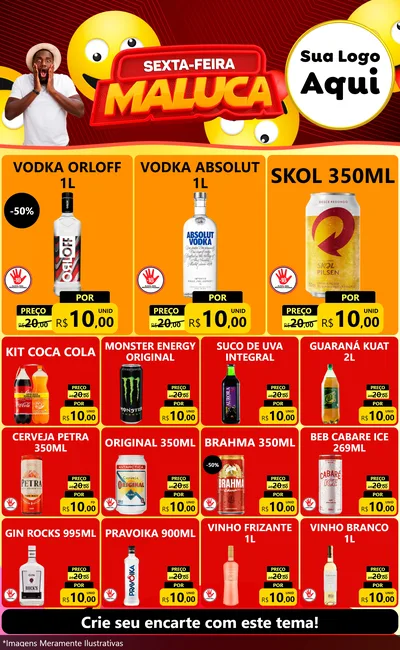 Modelo de Encarte para Encarte Grande com o tema Sexta-feira Maluca para Distribuidora de bebidas