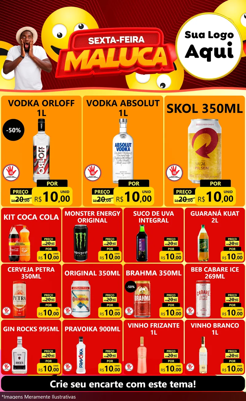 Modelo de Encarte para Encarte Grande com o tema Sexta-feira Maluca para Distribuidora de bebidas