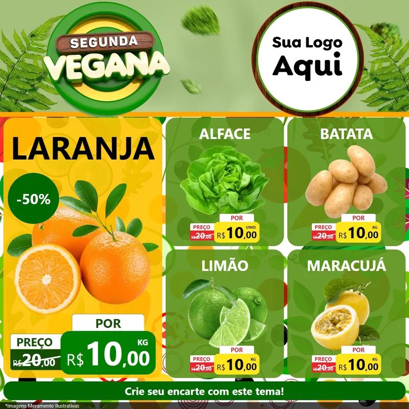 Modelo de Rede Social para Feed Facebook com o tema Segunda Vegana para Hortifrúti