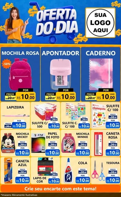 Modelo de Encarte para Encarte Grande com o tema Oferta do Dia para Papelaria