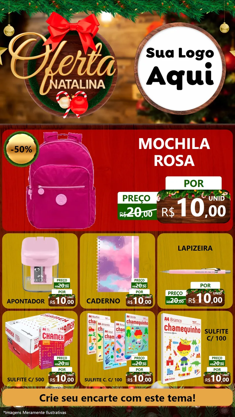 Modelo de Rede Social para Stories com o tema Ofertas Natalina para Papelaria