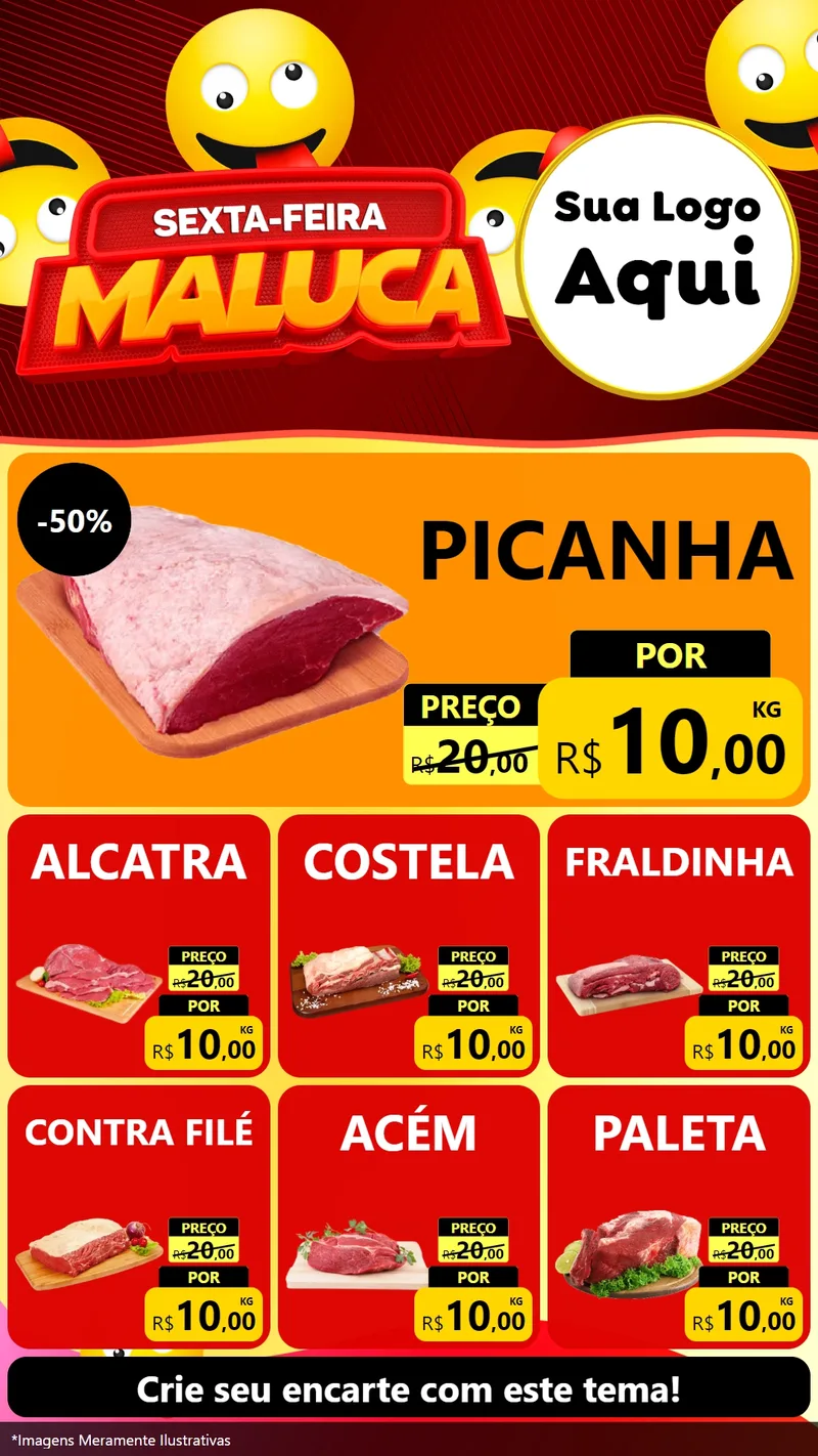 Modelo de Rede Social para Stories com o tema Sexta-feira Maluca para Açougue