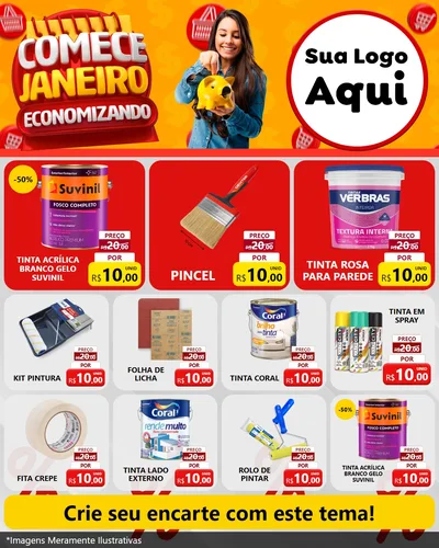 Modelo de Rede Social para Feed Instagram com o tema Comece Janeiro Economizando para Tintas e Ferramentas