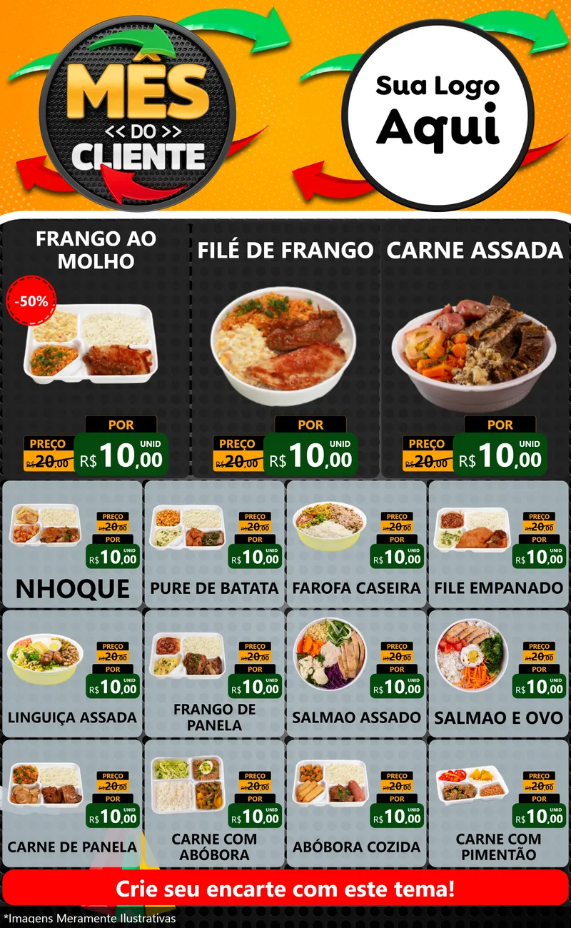 Modelo de Encarte para Encarte Grande com o tema Mês do Cliente para Restaurante