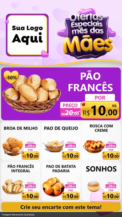 Modelo de Rede Social para Stories com o tema Ofertas Especiais - Mês das Mães para Padaria