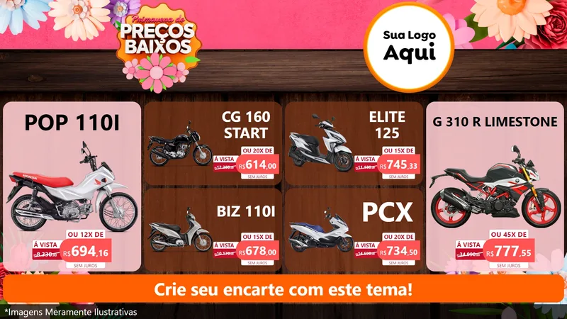 Modelo de TV para TV Horizontal com o tema Primavera de Preços Baixos para Concessionaria de Motos
