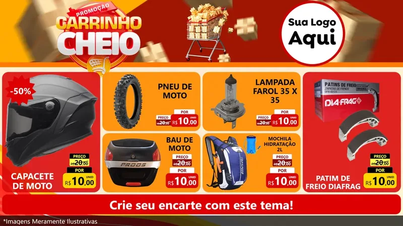 Modelo de TV para TV Horizontal com o tema Promoção carrinho cheio para Moto peças
