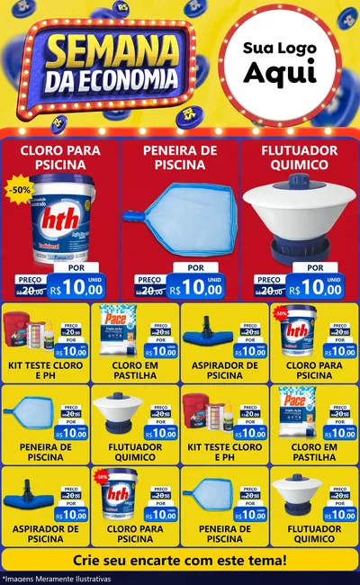 Modelo de Encarte para Encarte Grande com o tema Semana da Economia para Produtos para Piscina